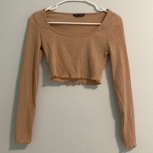Shein long sleeve cropped top pink/nude color with lettuce trim